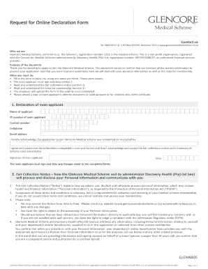 Request for Online Declaration Form - Glencore Medical Scheme
