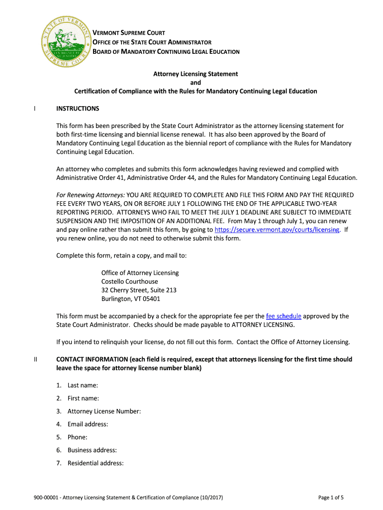 Attorney Licensing Statement and Certification - Vermont Judiciary Preview on Page 1