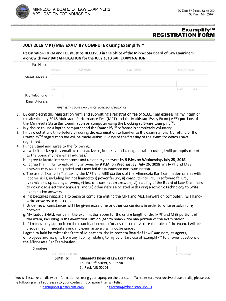 July 2018 Laptop Testing Registration Form - Minnesota State Board Preview on Page 1