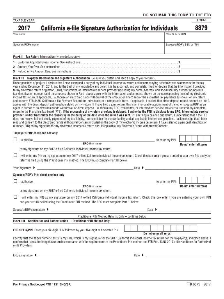 california tax form 8879 2017 Preview on Page 1