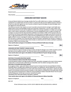 Fillable Online uninsured motorist waiver - Stonewood Insurance ...