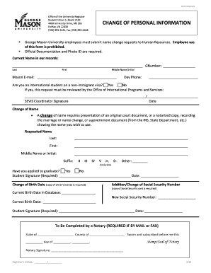 George Mason University Change of Personal Information Form