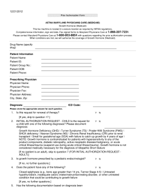 Aetna Maryland Prior Authorization Form for Growth Hormone