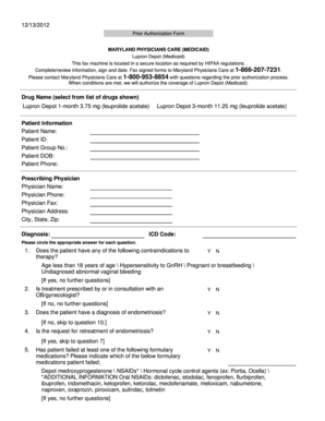 Maryland Medicaid Lupron Depot Prior Authorization Form
