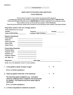 Maryland Physicians Care Vivitrol Prior Authorization Form