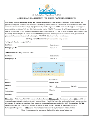 Authorization Agreement for Direct Payments (ACH Debits)