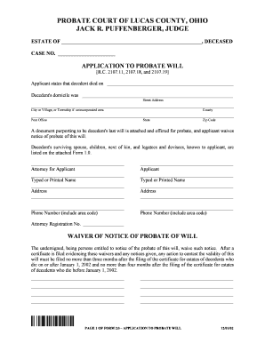 Ohio Application to Probate Will