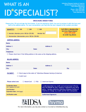 Infectious Diseases Society of America Brochure Order Form