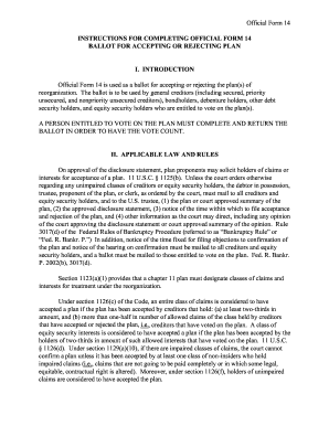 Official Form 14 Ballot for Plan Acceptance