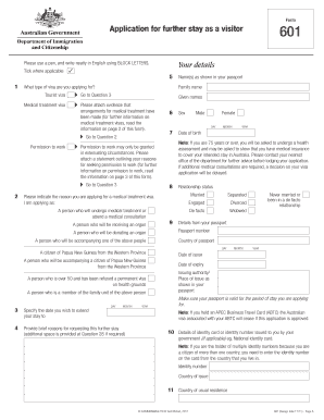 Australia Visitor Visa Application Form 601