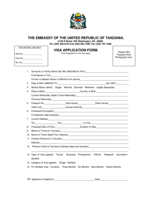 Tanzania Visa Application Form