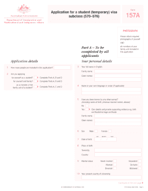 Australia Student Visa Application Form 157A