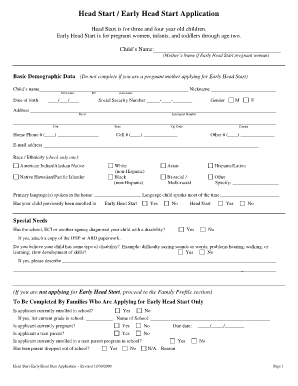 Head Start Early Head Start Application
