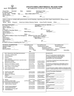 Athlete Enrollment/Medical Release Form