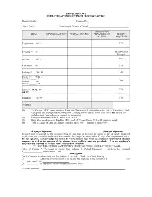 Employee Travel Advance Estimate Reconciliation Form