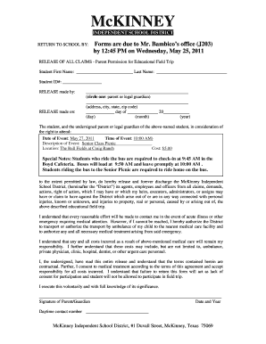 McKinney ISD Field Trip Permission Form