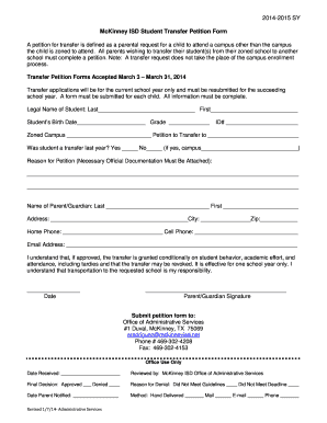 McKinney ISD Student Transfer Petition Form