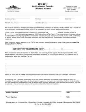 Verification of Parent‘s Dividend Income