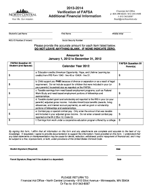 Verification of FAFSA Additional Financial Information