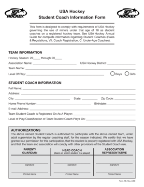 USA Hockey Student Coach Information Form