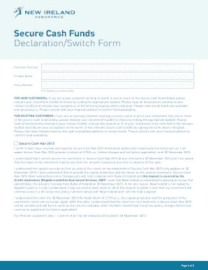 Secure Cash Funds Declaration/Switch Form