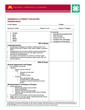 Minnesota 4-H Fashion Revue Evaluation Form