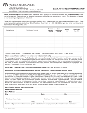 Pacific Guardian Life Bank Draft Authorization Form