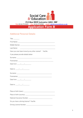 UK Social Care Application Form B