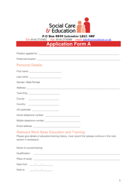 Social Care & Education Application Form A
