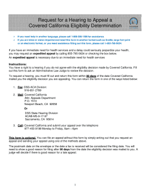 Request for a Hearing to Appeal a Covered California Eligibility Determination