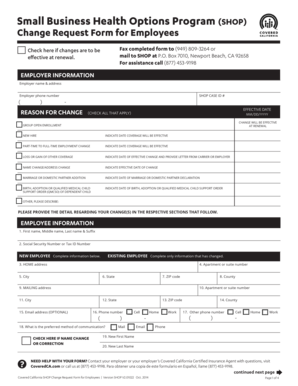 Covered California SHOP Change Request Form