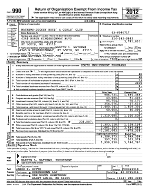 October 2012 calendar - 2012 IRS Form 990 Tax Return - Mathews-Dickey Boys' & Girls' Club