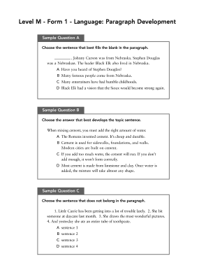 Level M - Language Paragraph Development Form