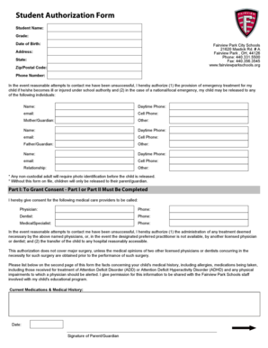 Student Authorization Form