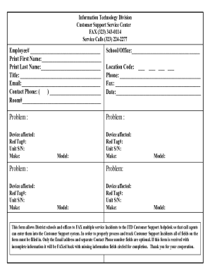 ITD Customer Support Service Request Form