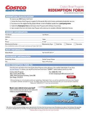 Costco Boat Program Redemption Form