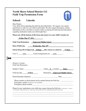 North Shore School District 112 Field Trip Permission Form