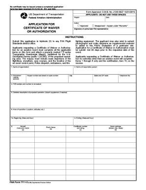 FAA Form 7711-2 Waiver or Authorization Application