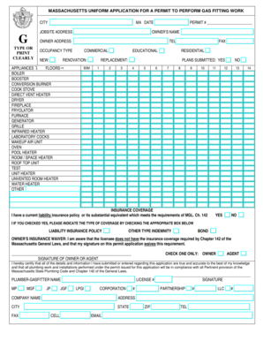 Massachusetts Gas Fitting Work Permit Application