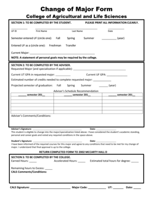 Change of Major Form