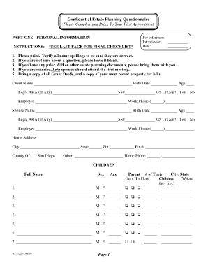 Confidential Estate Planning Questionnaire
