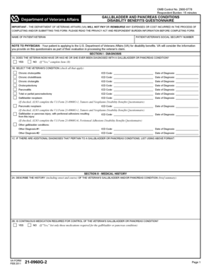 VA Form 21-0960G-2 Gallbladder and Pancreas Conditions Disability Benefits Questionnaire