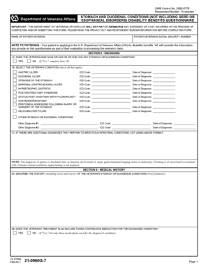 VA Stomach and Duodenal Conditions Disability Benefits Questionnaire