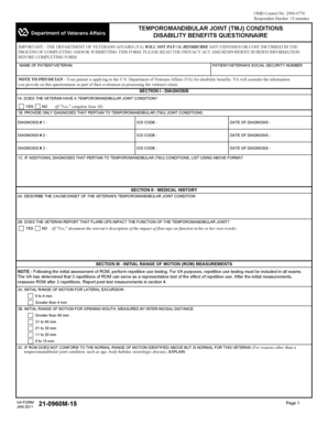 VA Form 21-0960M-15 Temporomandibular Joint Conditions Disability Benefits Questionnaire