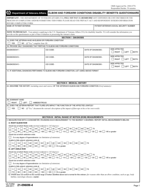 Elbow and Forearm Conditions Disability Benefits Questionnaire