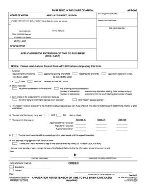 California Application for Extension of Time to File Brief