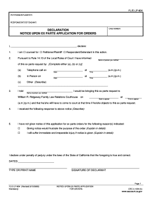 California Ex Parte Application Notice