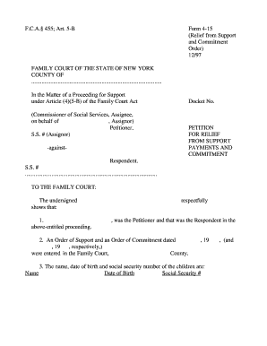 New York Support Relief Petition Form 4-15