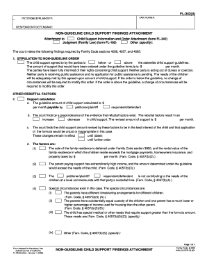 Non-Guideline Child Support Findings Attachment