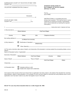 Affidavit for Voluntary Administration of Estate